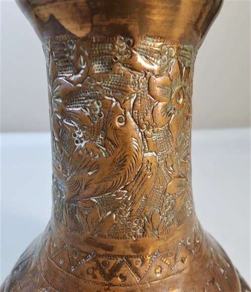 VINTAGE HAND ETCHED INDO ISLAMIC COPPER HOOKAH (TABACCO SMOKING) BASE BOTTLE