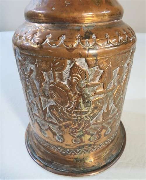 VINTAGE HAND ETCHED INDO ISLAMIC COPPER HOOKAH (TABACCO SMOKING) BASE BOTTLE