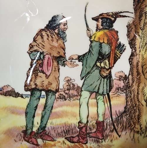 ROYAL DOULTON ROBIN HOOD GIVES COIN UNDER THE GREENWOOD TREE SERIES 1952 DISH  D6341