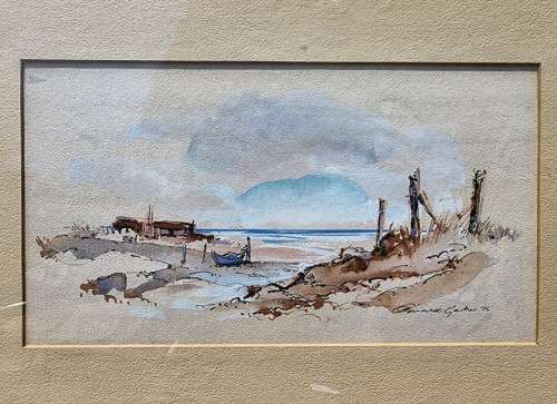 OSWALD GERBER!! (SA ARTIST 1935-present) ORIGINAL 1975 WATERCOLOUR BEACH SCENE PAINTING 1ST OF 3