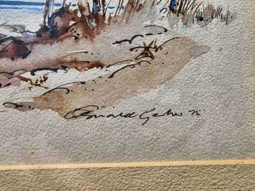 OSWALD GERBER!! (SA ARTIST 1935-present) ORIGINAL 1975 WATERCOLOUR BEACH SCENE PAINTING 1ST OF 3