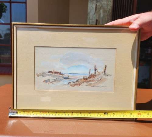 OSWALD GERBER!! (SA ARTIST 1935-present) ORIGINAL 1975 WATERCOLOUR BEACH SCENE PAINTING 1ST OF 3