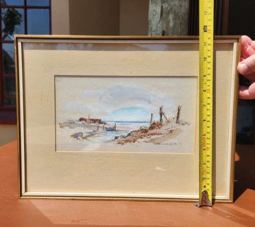 OSWALD GERBER!! (SA ARTIST 1935-present) ORIGINAL 1975 WATERCOLOUR BEACH SCENE PAINTING 1ST OF 3