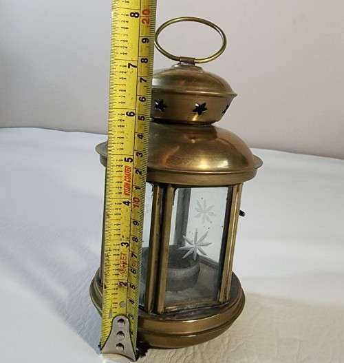 CHARMING VINTAGE BRASS AND GLASS HEXAGONAL SHAPE TEALIGHT CANDLE HOLDER