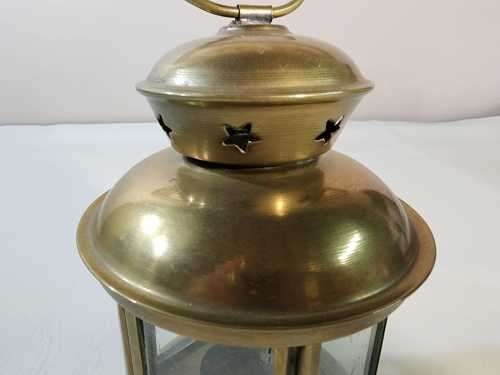 CHARMING VINTAGE BRASS AND GLASS HEXAGONAL SHAPE TEALIGHT CANDLE HOLDER