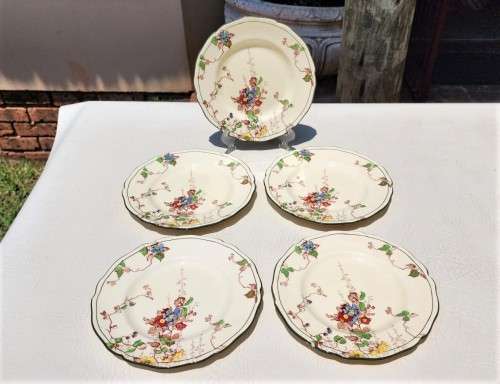 SET OF 5 ROYAL DOULTON ENGLAND D4941 (1929-1964) KEW PATTERN HAND PAINTED! DESSERT PLATES