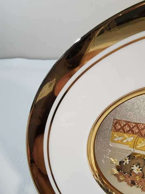 A 24 KARAT GOLD SHUHO CHOKIN PLATE NO 1090 - GIRL`S DOLL DAY - PEACH BLOSSOMS - 4TH PLATE