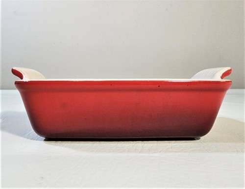 VINTAGE 1990S LE CREUSET FRANCE CERISE RED ENAMELED STONEWARE RECTANGULAR DISH