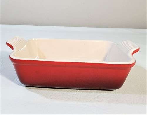 VINTAGE 1990S LE CREUSET FRANCE CERISE RED ENAMELED STONEWARE RECTANGULAR DISH