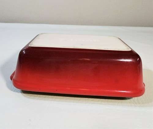 VINTAGE 1990S LE CREUSET FRANCE CERISE RED ENAMELED STONEWARE RECTANGULAR DISH