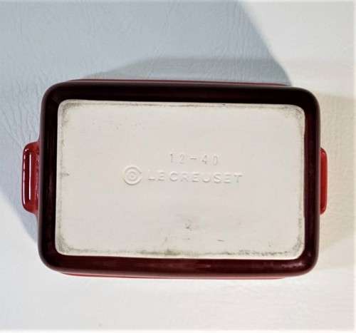 VINTAGE 1990S LE CREUSET FRANCE CERISE RED ENAMELED STONEWARE RECTANGULAR DISH