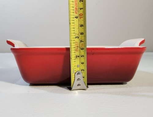 VINTAGE 1990S LE CREUSET FRANCE CERISE RED ENAMELED STONEWARE RECTANGULAR DISH