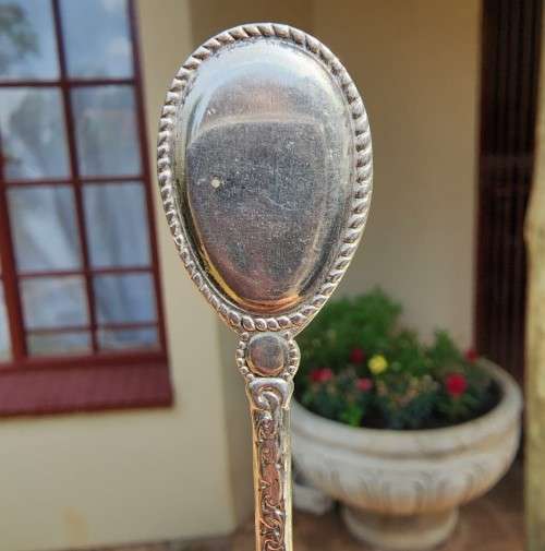SET OF SIX FRENCH ROSE DECORATED ENAMELLED OVAL HANDLED STAINLESS STEEL TEA SPOONS