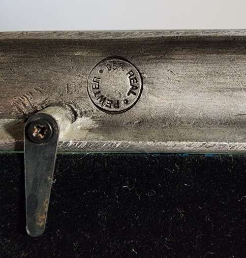 THREE SOLID 95% REAL PEWTER METAL PHOTO FRAMES  WITH GLASS IN FRONT AND TABLE FLIP STANDS