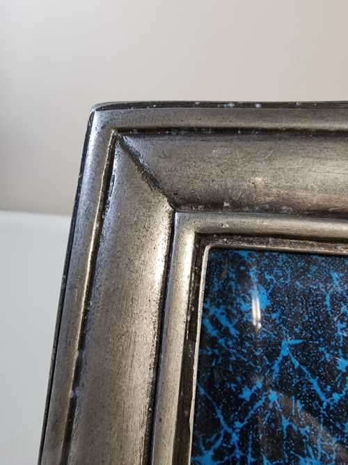 THREE SOLID 95% REAL PEWTER METAL PHOTO FRAMES  WITH GLASS IN FRONT AND TABLE FLIP STANDS