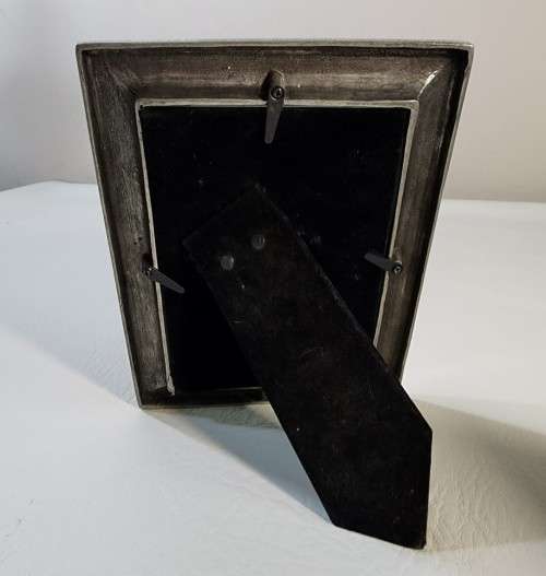 THREE SOLID 95% REAL PEWTER METAL PHOTO FRAMES  WITH GLASS IN FRONT AND TABLE FLIP STANDS