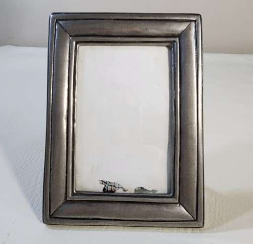 THREE SOLID 95% REAL PEWTER METAL PHOTO FRAMES  WITH GLASS IN FRONT AND TABLE FLIP STANDS