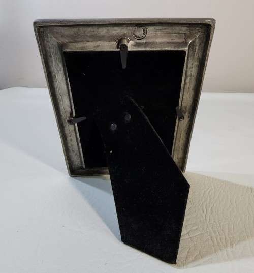 THREE SOLID 95% REAL PEWTER METAL PHOTO FRAMES  WITH GLASS IN FRONT AND TABLE FLIP STANDS