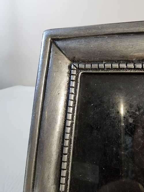 THREE SOLID 95% REAL PEWTER METAL PHOTO FRAMES  WITH GLASS IN FRONT AND TABLE FLIP STANDS