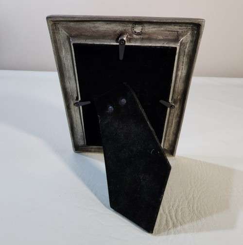 THREE SOLID 95% REAL PEWTER METAL PHOTO FRAMES  WITH GLASS IN FRONT AND TABLE FLIP STANDS