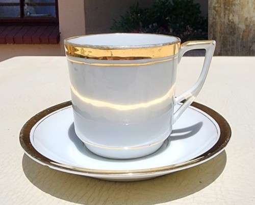 NEAR ANTIQUE (1925-1932) GENTLEMANS MOUSTACHE CUP AND SAUCER BY AUSTRIAN CARL TIELSCH ALTWASSER