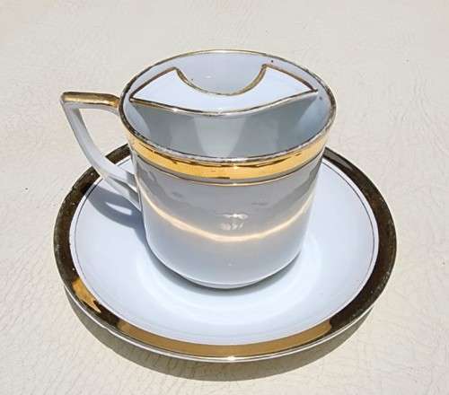 NEAR ANTIQUE (1925-1932) GENTLEMANS MOUSTACHE CUP AND SAUCER BY AUSTRIAN CARL TIELSCH ALTWASSER
