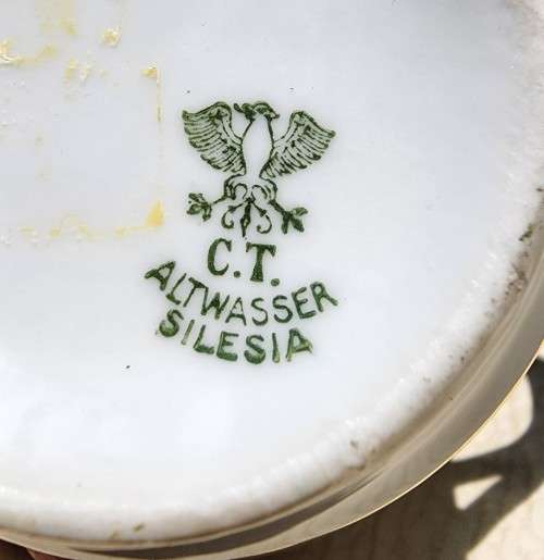 NEAR ANTIQUE (1925-1932) GENTLEMANS MOUSTACHE CUP AND SAUCER BY AUSTRIAN CARL TIELSCH ALTWASSER