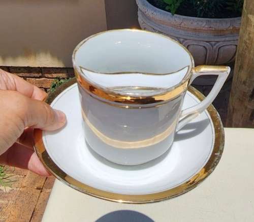 NEAR ANTIQUE (1925-1932) GENTLEMANS MOUSTACHE CUP AND SAUCER BY AUSTRIAN CARL TIELSCH ALTWASSER