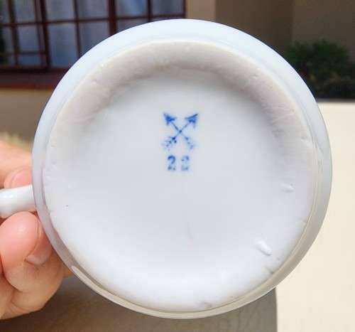 ANTIQUE GENTLEMANS MOUSTACHE (1900-1930) CUP AND SAUCER BY GERMAN PORZELLANFABRIK KALK EISENBURG