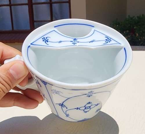 ANTIQUE GENTLEMANS MOUSTACHE (1900-1930) CUP AND SAUCER BY GERMAN PORZELLANFABRIK KALK EISENBURG
