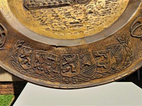 DOUBLE DECK ENGLISH WARSHIP NAUTICAL BRASS PLATE UNIQUELY HANDMADE EARLY TWENTIETH CENTURY