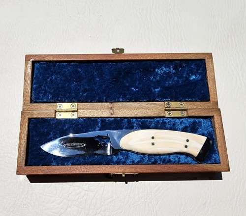 DIETLOFF BASSON WARTHOG TUSK HANDLE FIXED BLADE KNIFE IN CUSTOM WOODEN VELVET LINED BOX  SPOTLESS