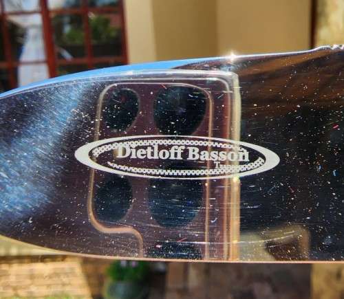 DIETLOFF BASSON WARTHOG TUSK HANDLE FIXED BLADE KNIFE IN CUSTOM WOODEN VELVET LINED BOX  SPOTLESS