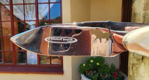 DIETLOFF BASSON WARTHOG TUSK HANDLE FIXED BLADE KNIFE IN CUSTOM WOODEN VELVET LINED BOX  SPOTLESS