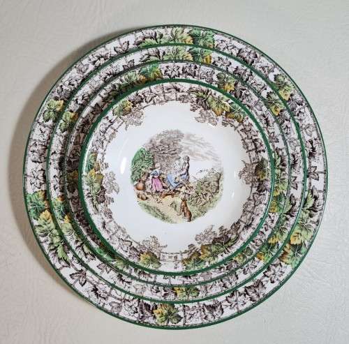 COPELAND SPODE BYRON PATTERN (1933-1969) DINNER, LUNCH AND DESERT PLATES AND FRUIT BOWL SET 1 OF 2
