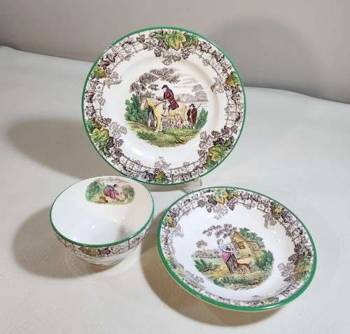 COPELAND SPODE BYRON PATTERN (1933-1969) HAND PAINTED LUNCH PLATE, CEREAL BOWL AND SUGAR BOWL