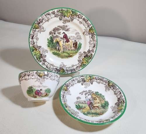 COPELAND SPODE BYRON PATTERN (1933-1969) HAND PAINTED LUNCH PLATE, CEREAL BOWL AND SUGAR BOWL