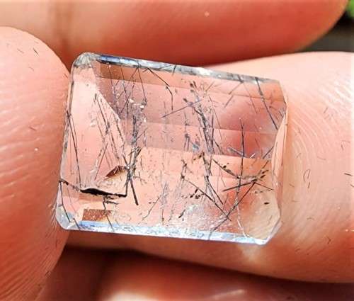 UNIQUE ONE OF A KIND NATURAL 6.8CT RUTILE QUARTZ BLACK NEEDLES GEMSTONE WITH BEAUTIFUL OCTAGON CUT