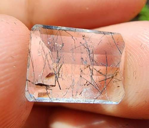 UNIQUE ONE OF A KIND NATURAL 6.8CT RUTILE QUARTZ BLACK NEEDLES GEMSTONE WITH BEAUTIFUL OCTAGON CUT