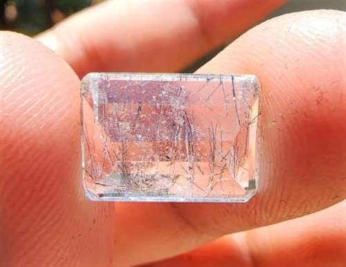 UNIQUE ONE OF A KIND NATURAL 6.8CT RUTILE QUARTZ BLACK NEEDLES GEMSTONE WITH BEAUTIFUL OCTAGON CUT