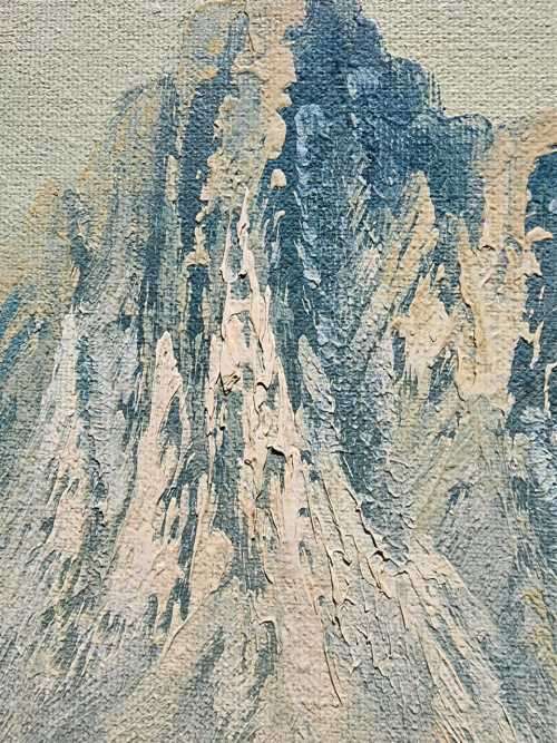 VINTAGE ORIGINAL MOUNTAIN RIVER AND PINE TREES LANDSCAPE OIL ON CANVAS BY `W JANY` LARGE 101CM W