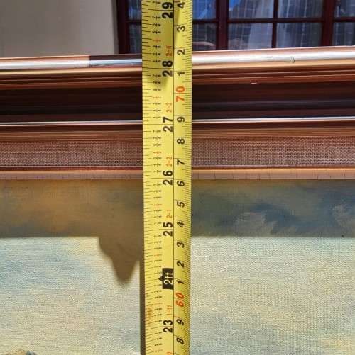 VINTAGE ORIGINAL MOUNTAIN RIVER AND PINE TREES LANDSCAPE OIL ON CANVAS BY `W JANY` LARGE 101CM W