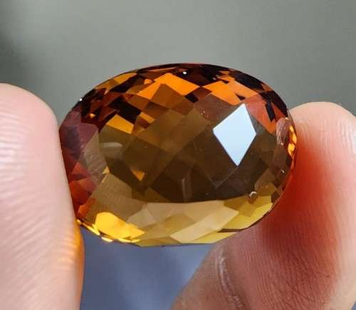 LARGE 24,15CT ORANGE GOLD NATURAL CITRINE GEMSTONE WITH AWESOME OVAL CHECKERBOARD CUT