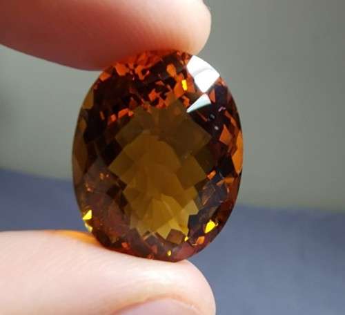 LARGE 24,15CT ORANGE GOLD NATURAL CITRINE GEMSTONE WITH AWESOME OVAL CHECKERBOARD CUT