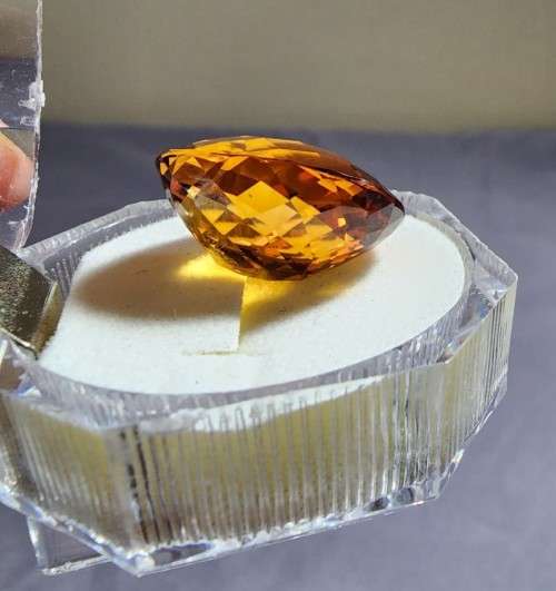 LARGE 24,15CT ORANGE GOLD NATURAL CITRINE GEMSTONE WITH AWESOME OVAL CHECKERBOARD CUT