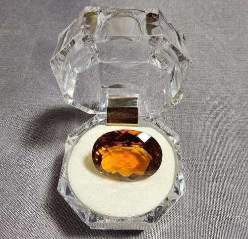 LARGE 24,15CT ORANGE GOLD NATURAL CITRINE GEMSTONE WITH AWESOME OVAL CHECKERBOARD CUT