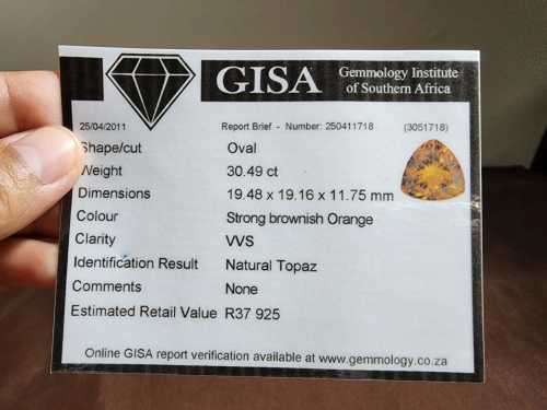 GORGEOUS LARGE 30,45CT BROWNISH ORANGE IMPERIAL TOPAZ GEMSTONE WITH BEAUTIFUL TRILLION CUT  SUPPLIE