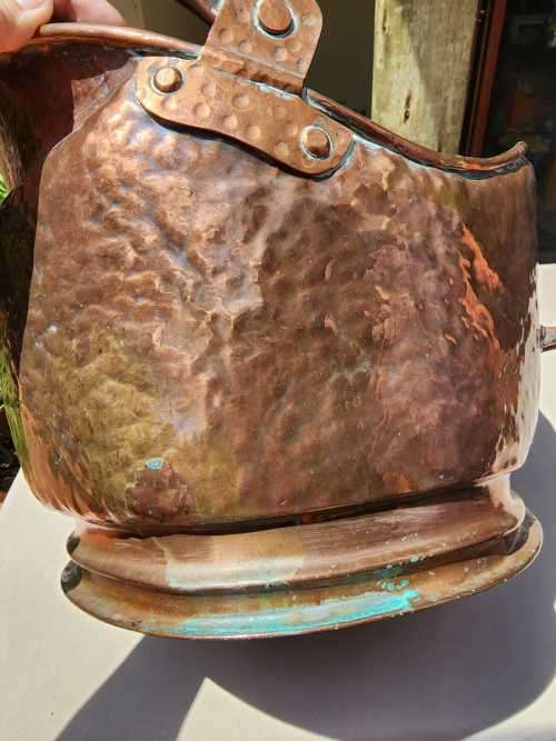 DOVETAILED JOINTED! AND RIVETED HANDLES! HANDMADE COPPER COAL BUCKET - HEAVY 2,7KG