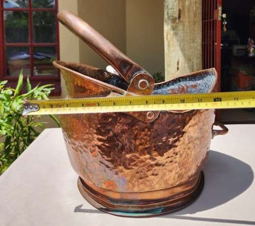 DOVETAILED JOINTED! AND RIVETED HANDLES! HANDMADE COPPER COAL BUCKET - HEAVY 2,7KG