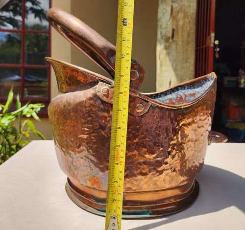 DOVETAILED JOINTED! AND RIVETED HANDLES! HANDMADE COPPER COAL BUCKET - HEAVY 2,7KG